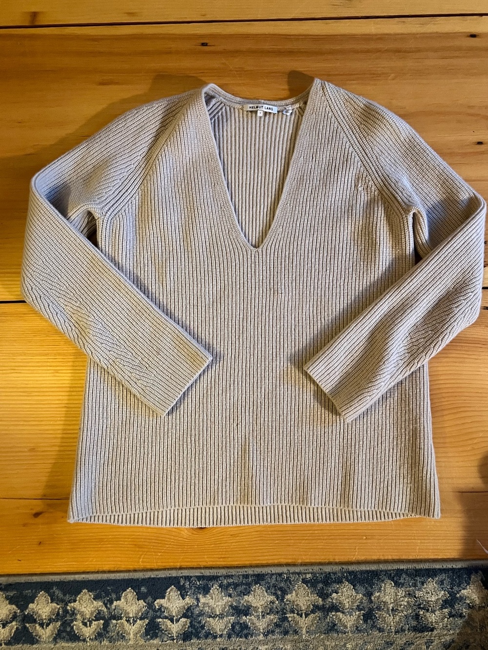 Helmut Lang wool/cashmere Ribbed V-Neck Knit Sweater